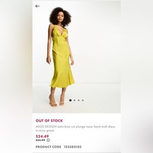 ASOS DESIGN satin bias cut plunge racer back midi dress in moss green